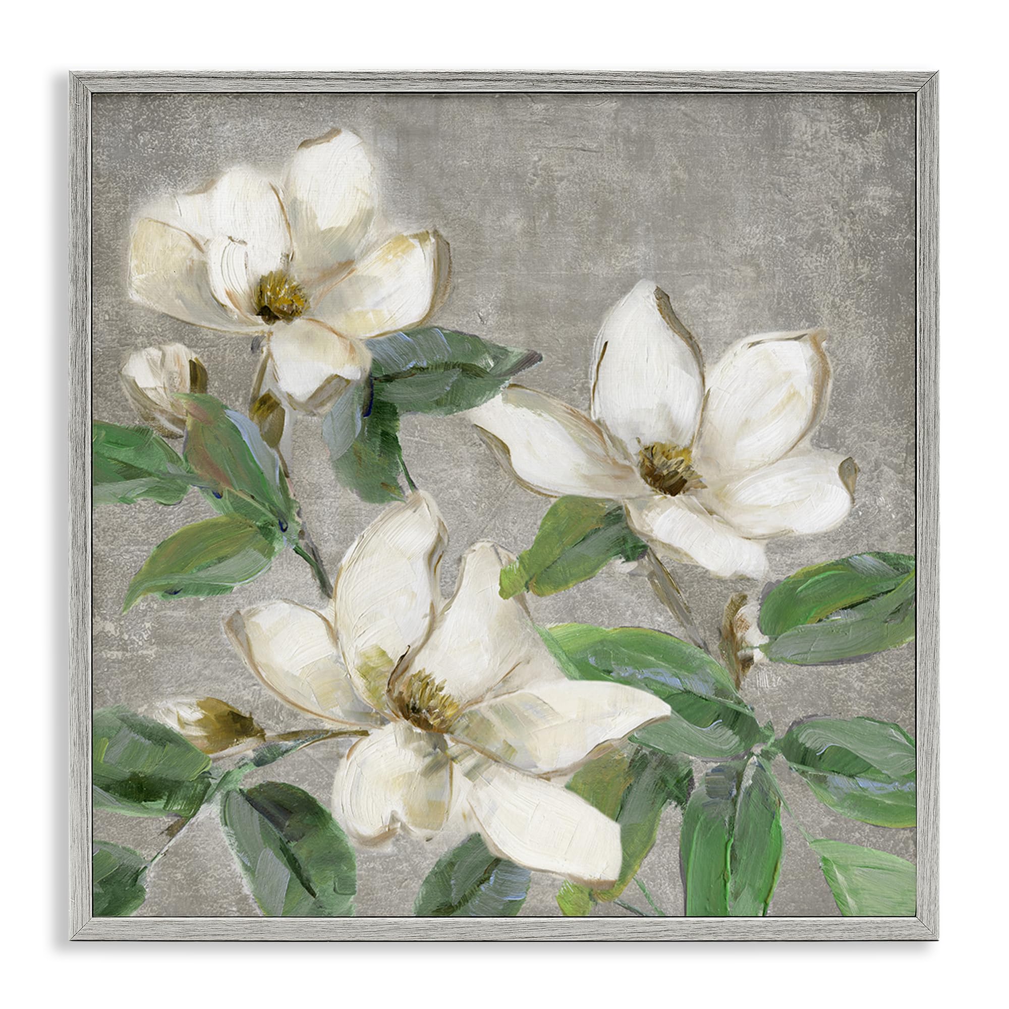 Stupell Industries 'Ivory Magnolias on Grey', Framed Giclee Art, Gray, 17 x 17 Inches, Easy to Hang and Sturdy, Made in USA, by Sally Swatland