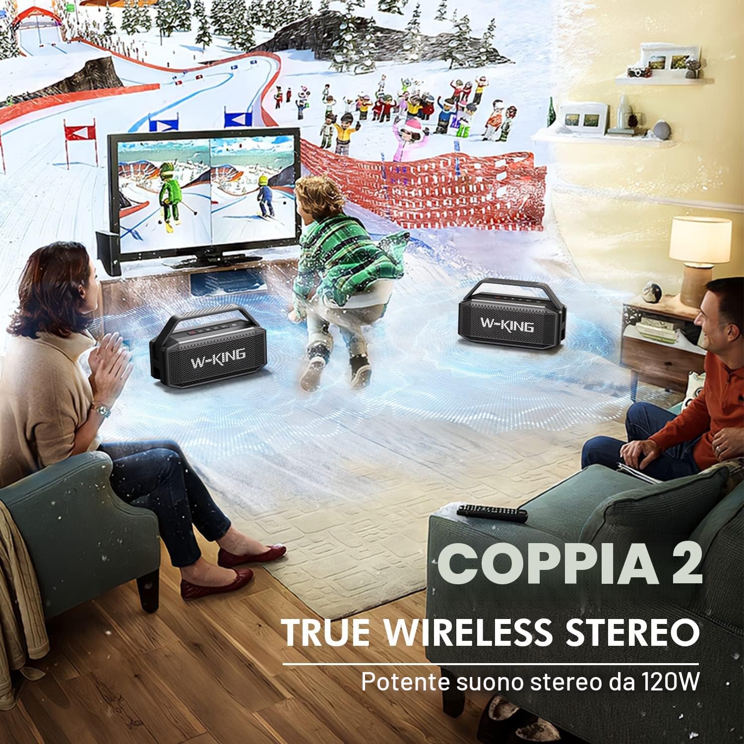 W-KING Altoparlante Casse Bluetooth Potente e portatili IPX6 da 100W PEAK | 60W Wireless Imperm. Cassa Robust. e Gallegg. Cantiere e all'aperto Portatile, 108dB Bassi Profondi, 40H, Compat. TF AUX, EQ