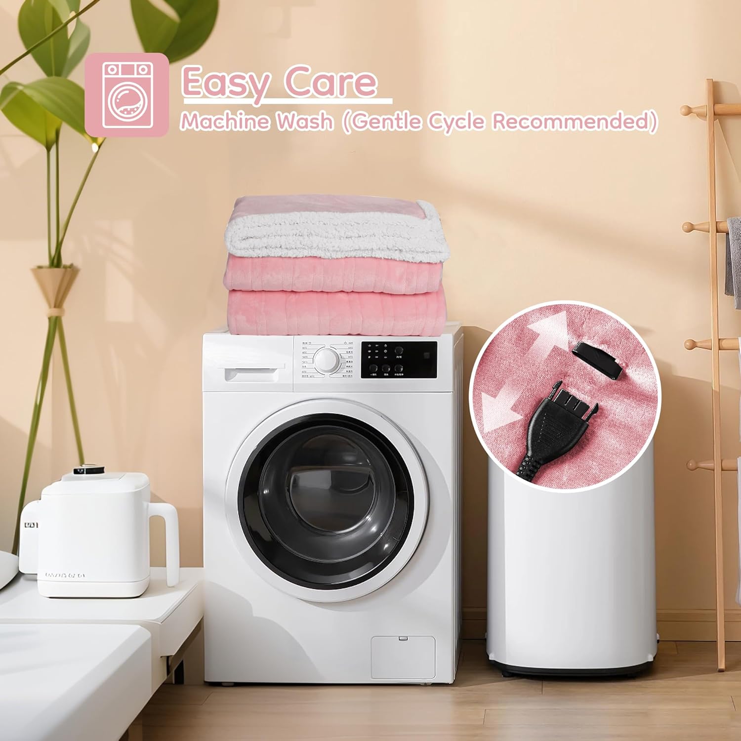 Electric Heated Blanket Throw Size - 50"x60", Soft Flannel Heating Blanket, 4 Heating Levels, 3 H Auto Shut Off, Breathable Warm and Washable for Sofa, Light Pink - Image 6