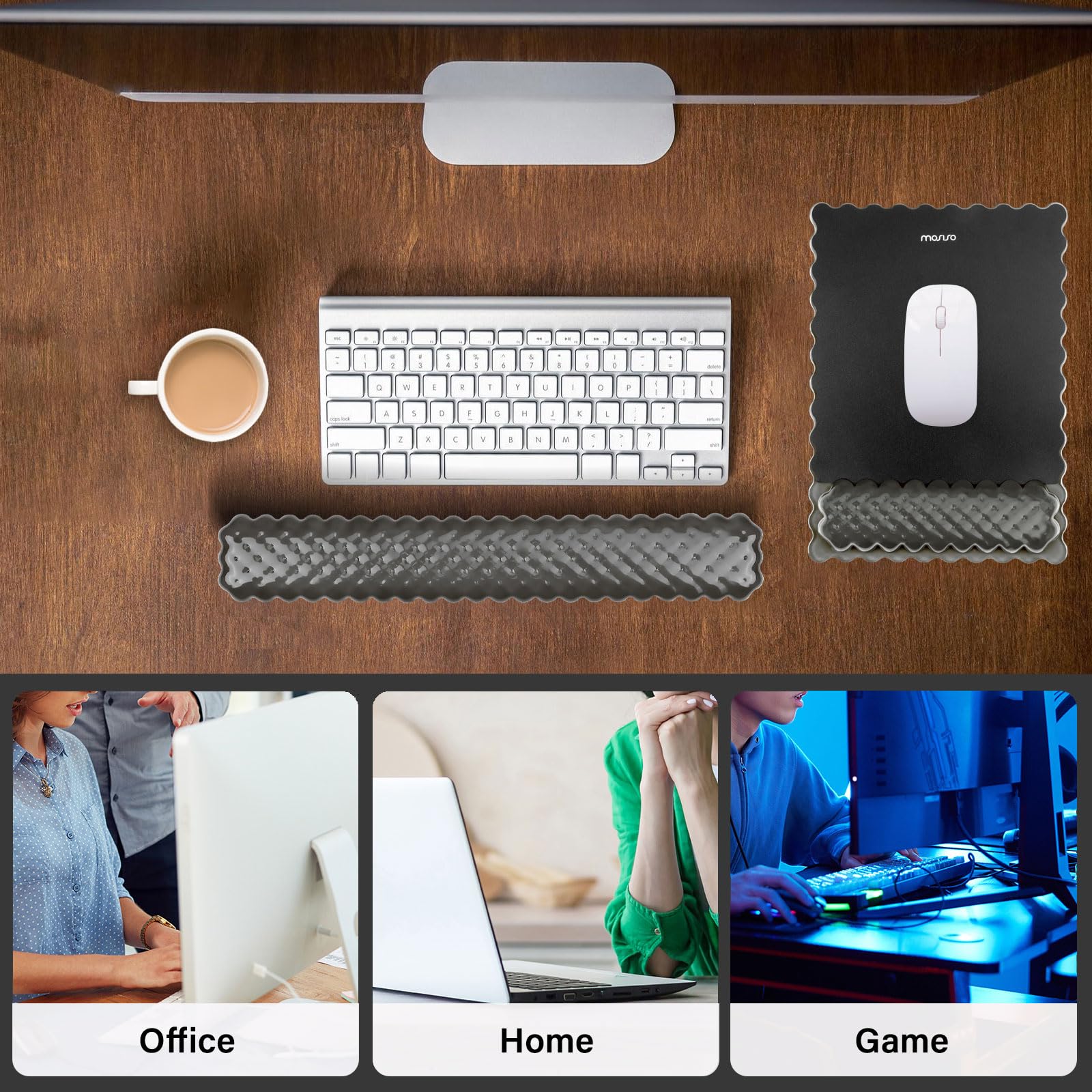 MOSISO Supporto Poggiapolsi Gel Mouse Pad e Tastiera,Tappetino Ergonomico Rettangolare Tastiera e Mouse,Antiscivolo,Morbido e Facile Digitare,Memory Gel Forma Rombo Computer,Laptop,Casa/Ufficio, Nero