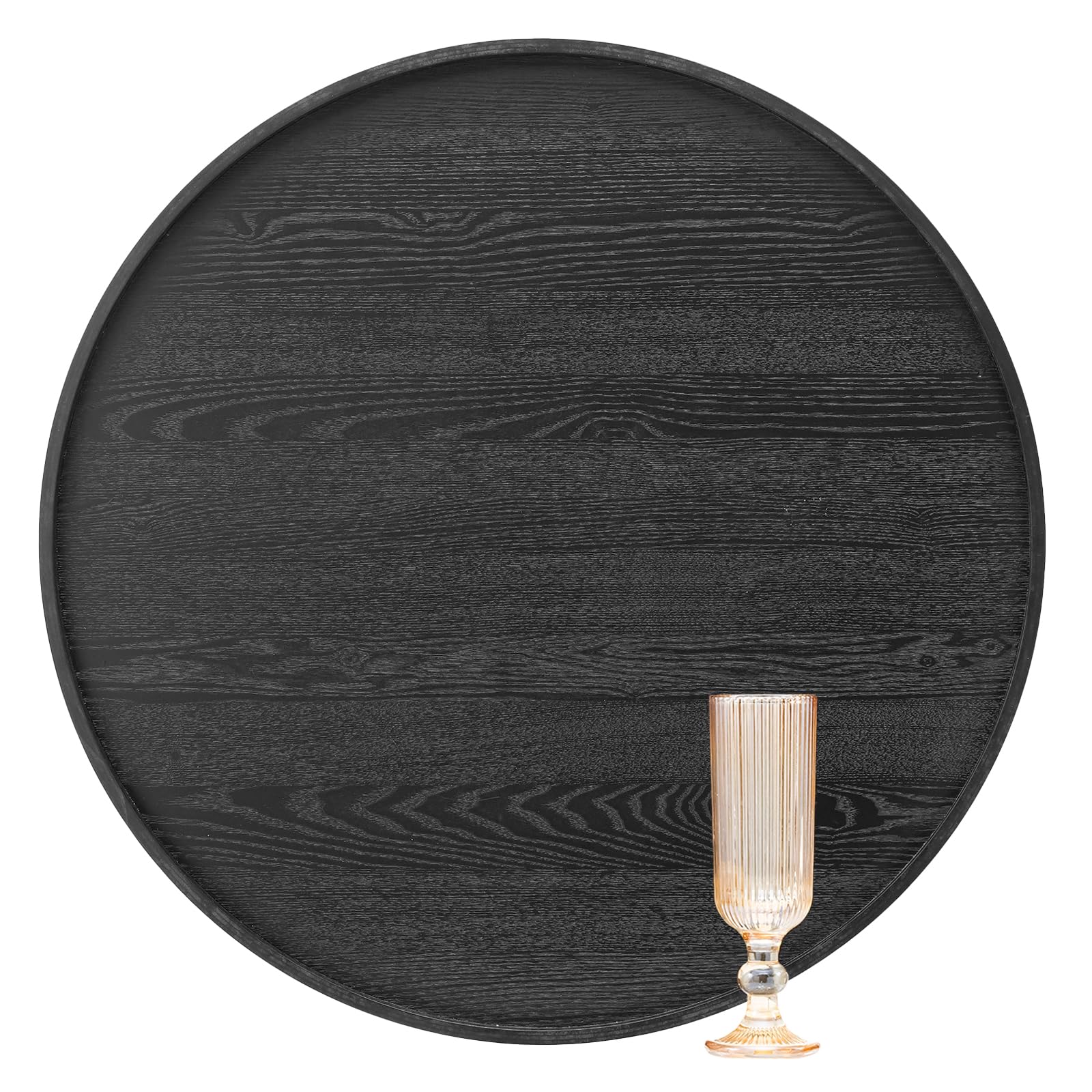 Photo 1 of 20 inch Round Solid Wood Serving Tray Extra Large Tea Coffee Snack Food Meals Serving Plate Non-Slip Kitchen Party Bar Server Ottoman Tray Breakfast Tray with Raised Edges Black