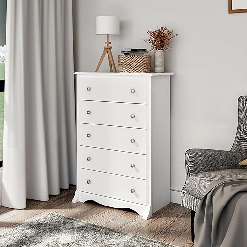Miniatura 2 de Prepac - Cajonera Monterey de 5 cajones para dormitorio, 41 cm de profundidad x 80 cm de ancho x 115 cm de alto, color blanco