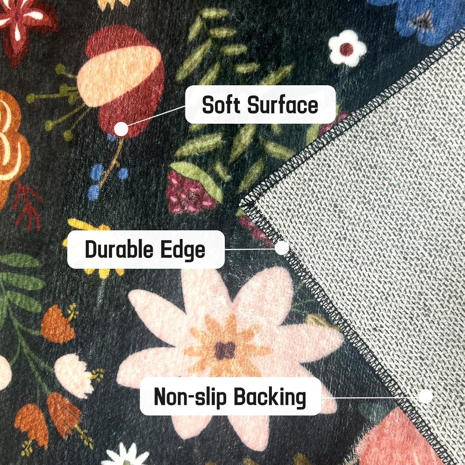 Runner Rug, Floral Rug, Long Rug for Hallway Kitchen,2'x 8',Black