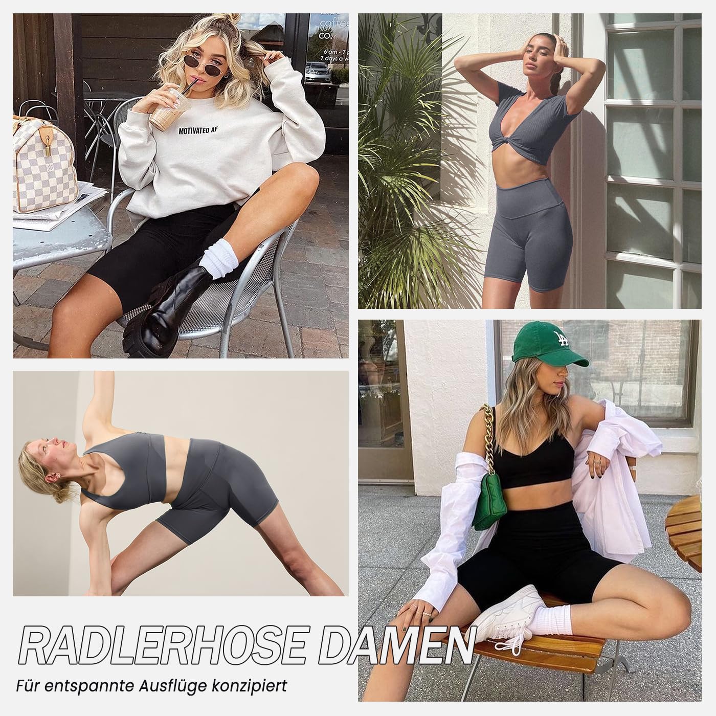 BAYDI Creamlush damskie spodnie rowerowe, 20 cm, wygodne, krótkie spodnie sportowe z wysoką talią, do jogi, pilatesu, na czas wolny, na co dzień