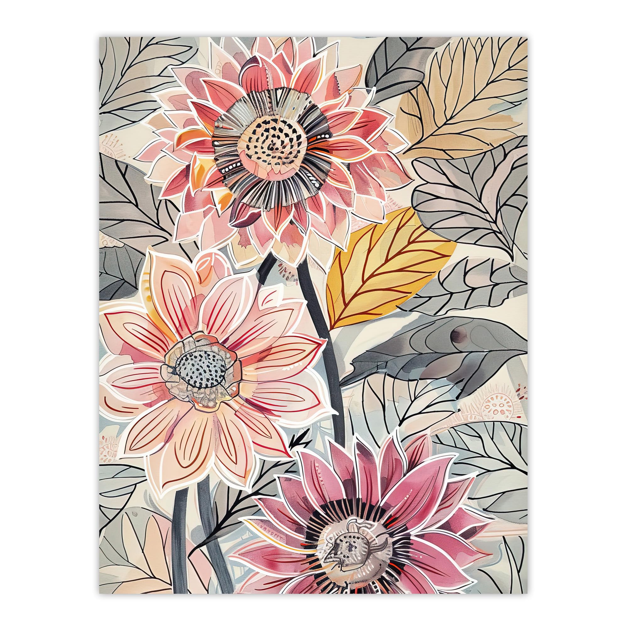 Artery8 Pink Dahlia Flowers Artwork Bright Fresh Floral Living Room Large Wall Art Poster Print Thick Paper 18X24 Inch