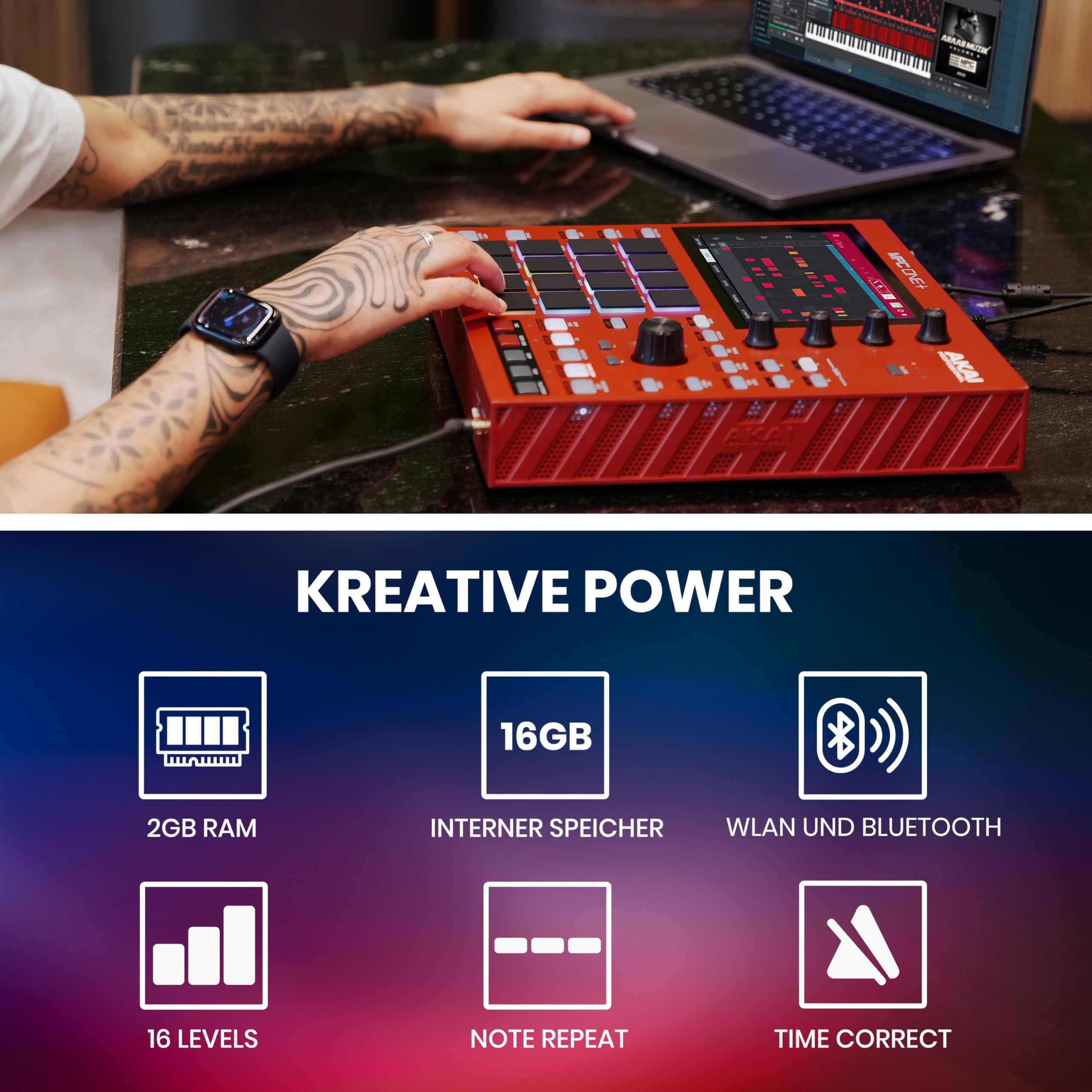 Akai Professional MPC One+ Standalone Drum Machine, Beat Maker und MIDI Controller mit WiFi, Bluetooth, Drum Pads, Synth Plug-Ins, Touchscreen und Native Instruments Integration