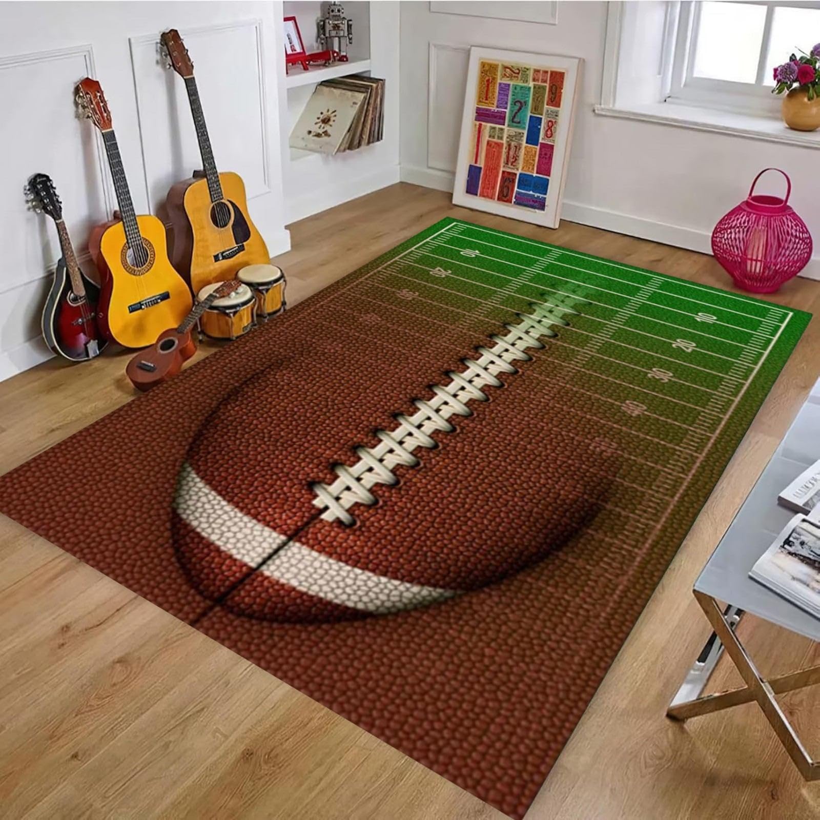 ZLXMN Football Rug for Boys Bedroom,120x180cm,With Non-Slip Backing Football Field Rug,Machine Washable Indoor Accent Sports Field Area Rug for Living Room Bedroom Large Carpet