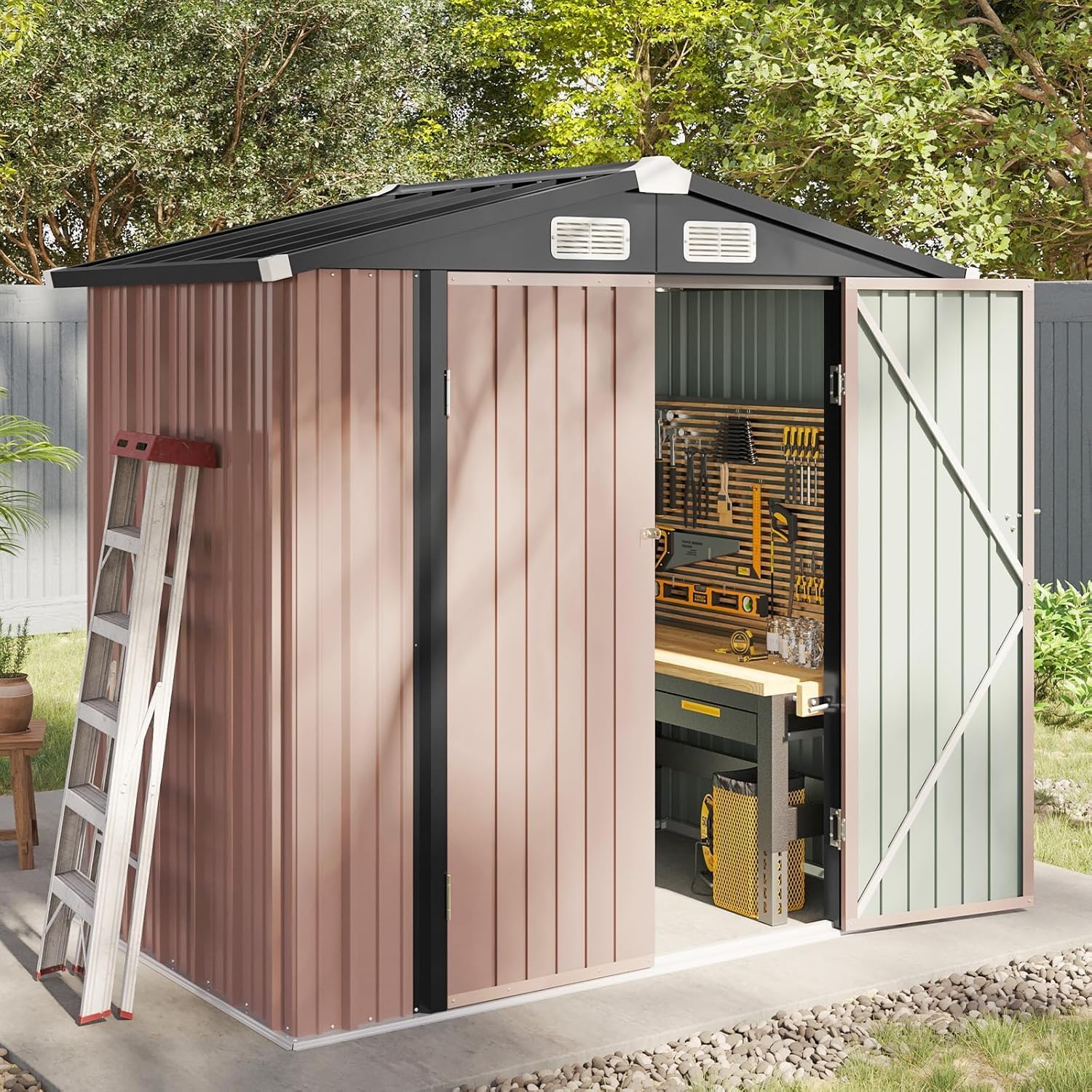 Aoxun 6x4 FT Metal Garden Shed Heavy Duty Outdoor Tool Storage Bike Shed