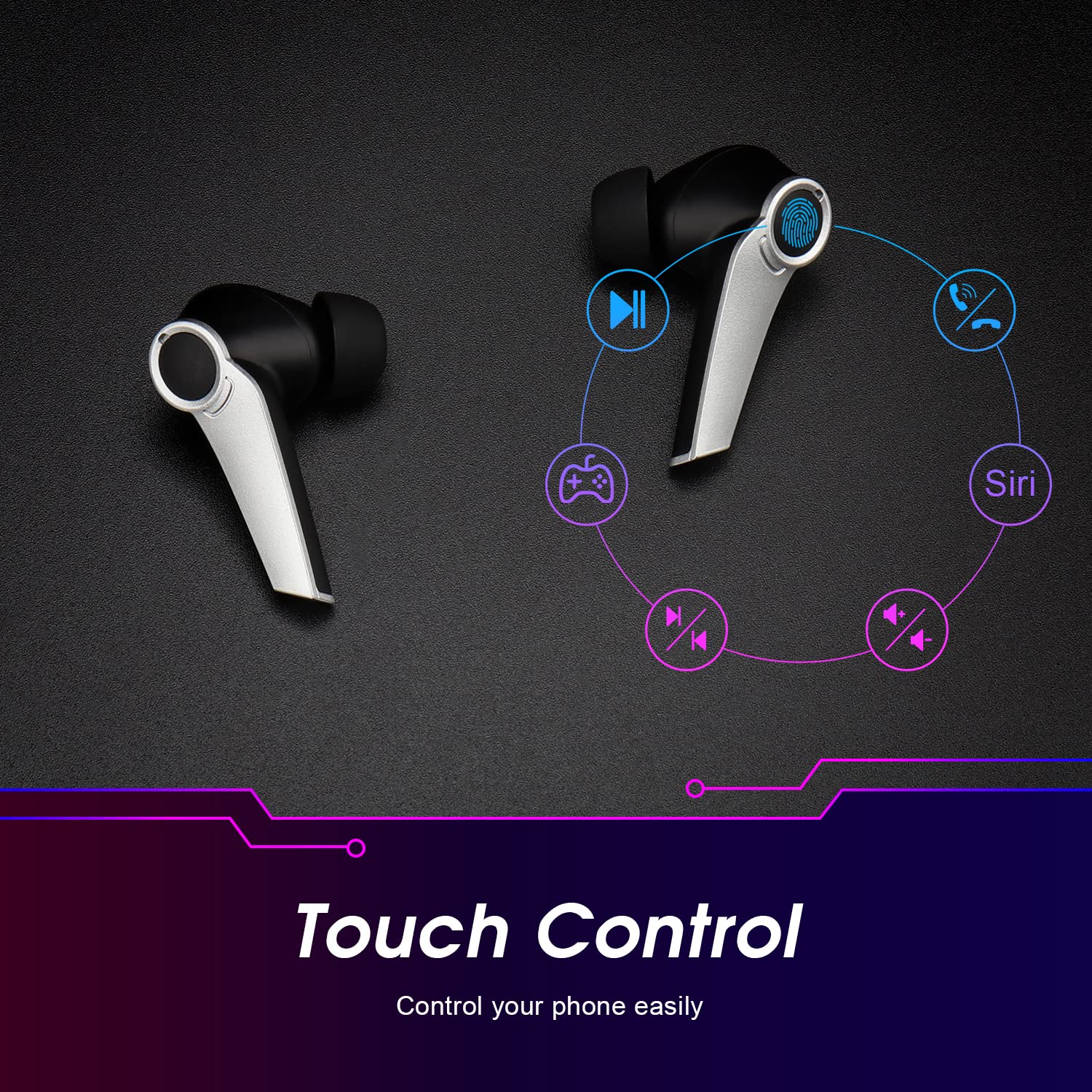 August EPG500B Słuchawki douszne do gier Bluetooth 5.0 True Wireless - podwójny mikrofon, niskie opóźnienie, etui do ładowania USB-C, wodoodporność IPX4, dotykowe, 40 godzin pracy baterii