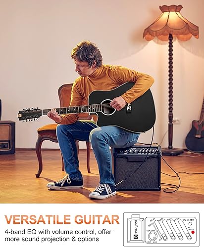 Miniatura 10 de Vangoa Guitarra eléctrica acústica de 12 cuerdas, tamaño completo, paquete de 12 cuerdas para principiantes, intermedios, adultos, adolescentes,