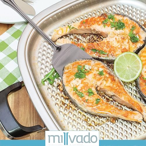 Miniatura 3 de Espátula de cocina de acero inoxidable, volteador de metal de 15 pulgadas, aleta ranurada de cocina para parrillas, barbacoas de camping,