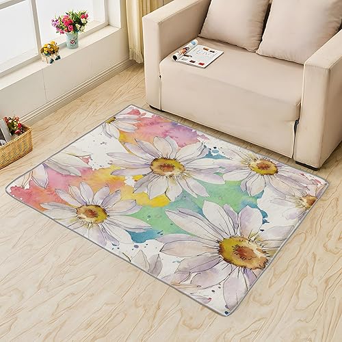 Alfombra de margaritas, alfombra de 4 x 6 pies, alfombras florales para dormitorio, sala de estar, entrada, alfombra grande con estampado de flores