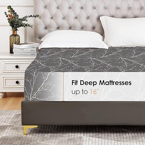 Miniatura 2 de YIYEA Sábana bajera ajustable floral únicamente, sábana bajera ajustable de microfibra de doble cepillado premium con bolsillo profundo tamaño