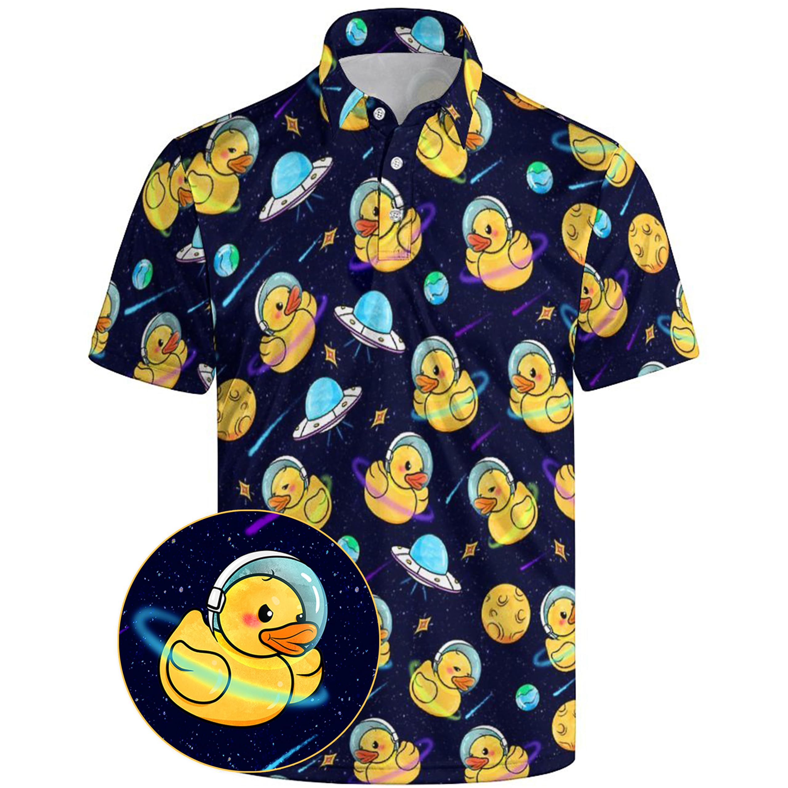 Xdceu Men’s Golf Polo Shirts - Hawaiian Print Golf Shirt for Men Quick-Dry Moisture Wicking Casual Breathable Polo Shirt, Duckd, XXL