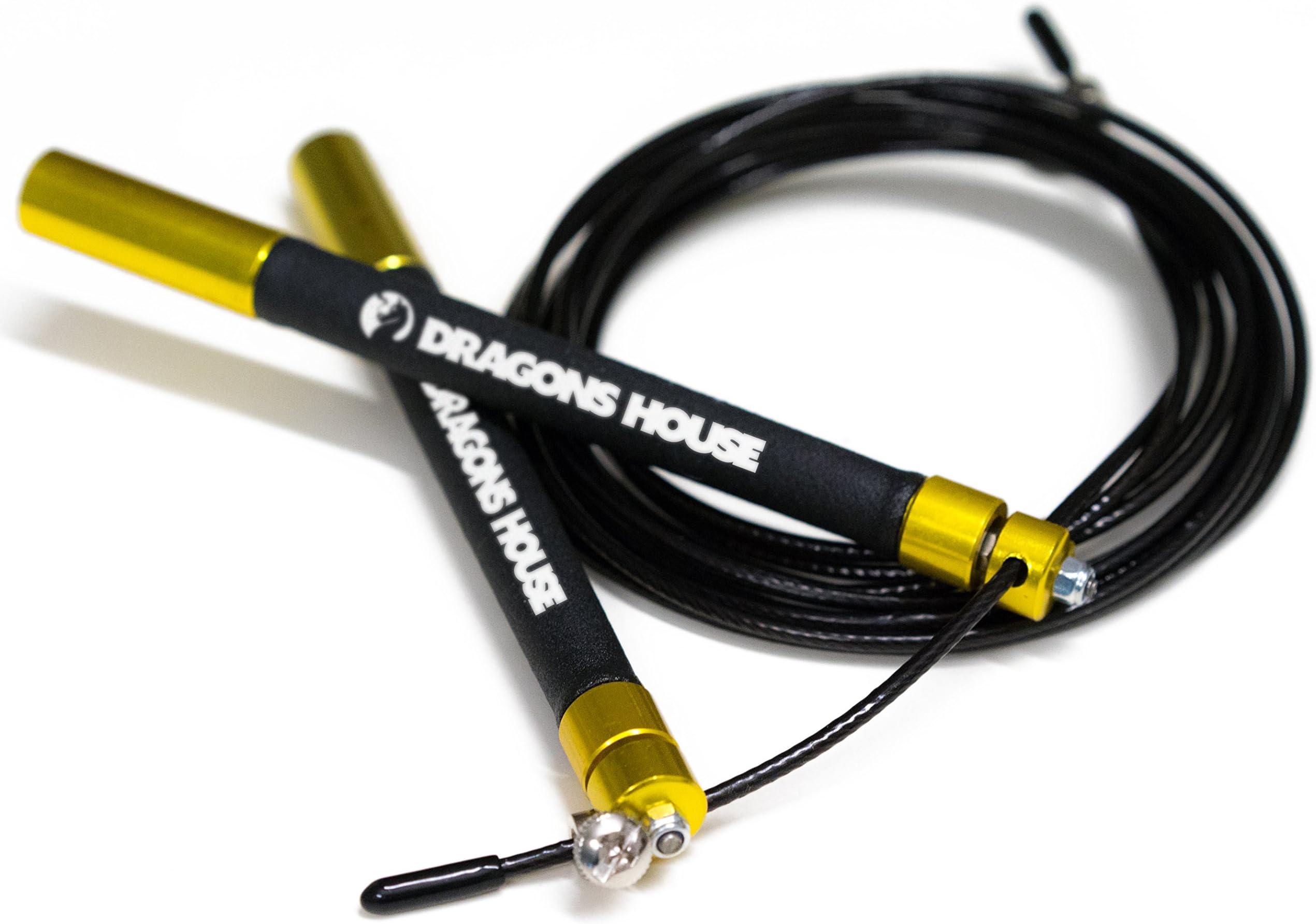 DragonsHous Speed Jump Rope - Faster Than Ever - Adjustable for Workout, Crossfit Training, MMA, Double Unders, Boxing, Skipping - Ball Bearings - Aluminum Handles - 10 feet - Gold