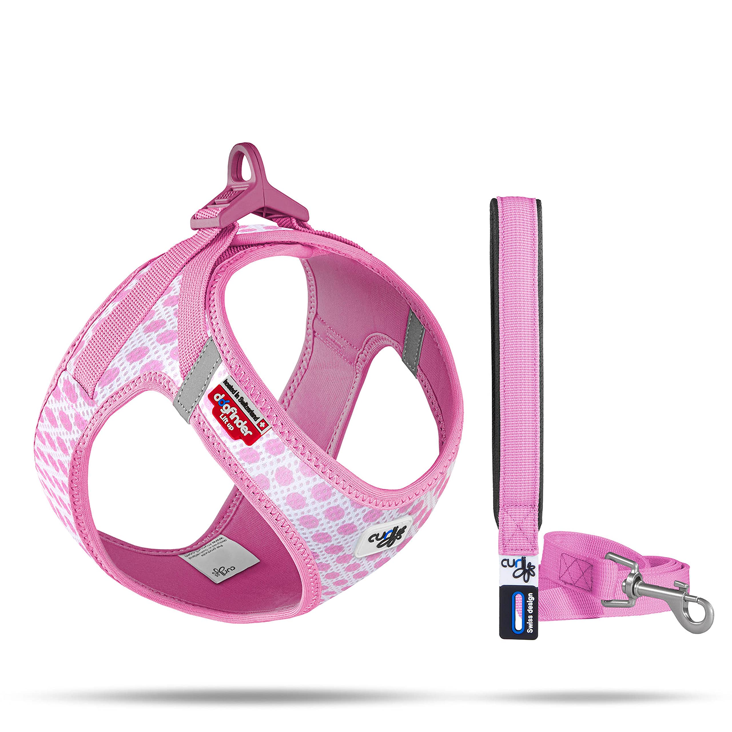 Vest Harness curli Clasp Air-Mesh Pink-Circles 2XS & Leash M