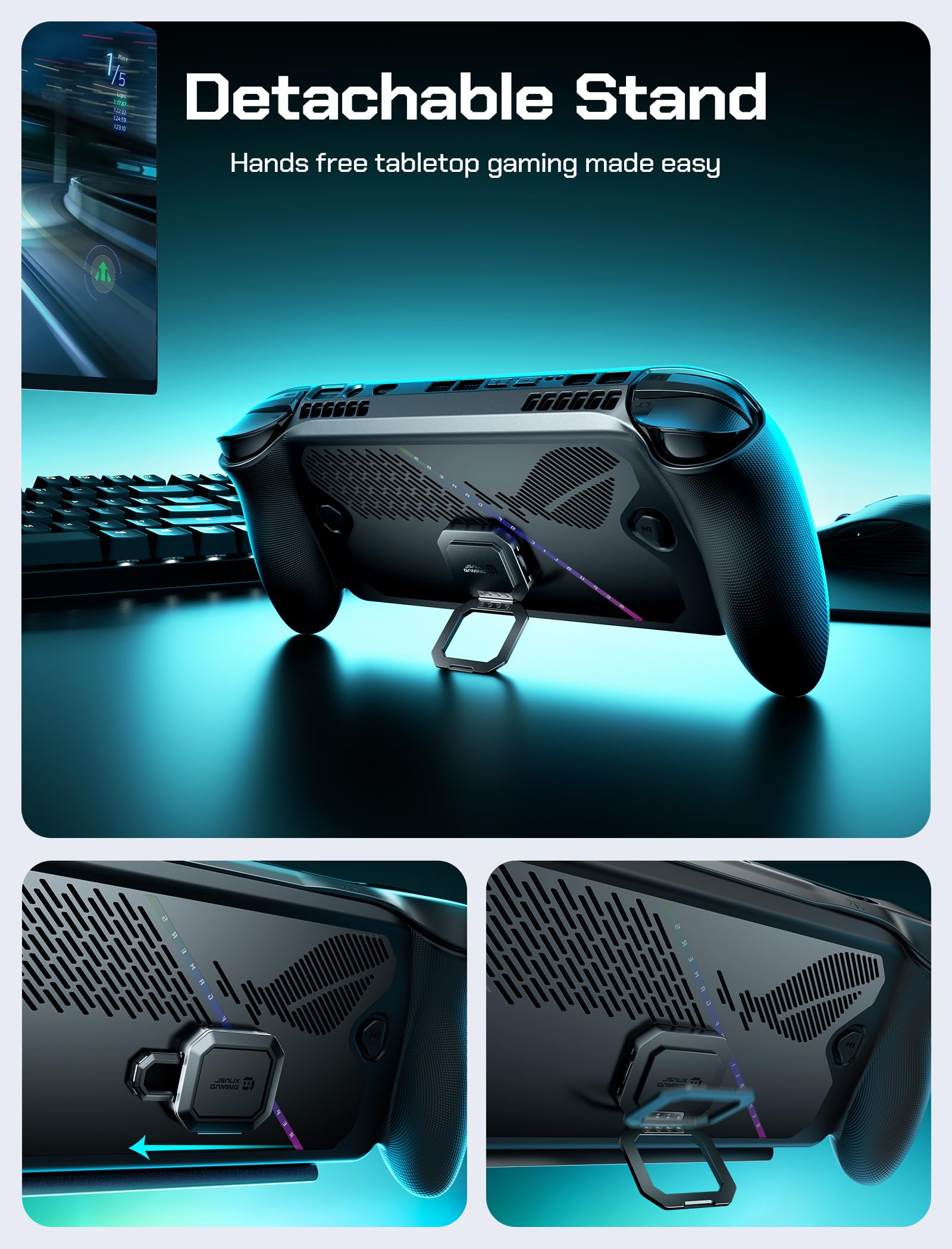 JSAUX ModCase do ROG Xbox Ally/Ally X, Etui Ochronne ze Stojakiem | Zdejmowana Przednia Pokrywa, Pasek Montażowy, Gniazda na Karty Micro SD, Uchwyt Antypoślizgowy