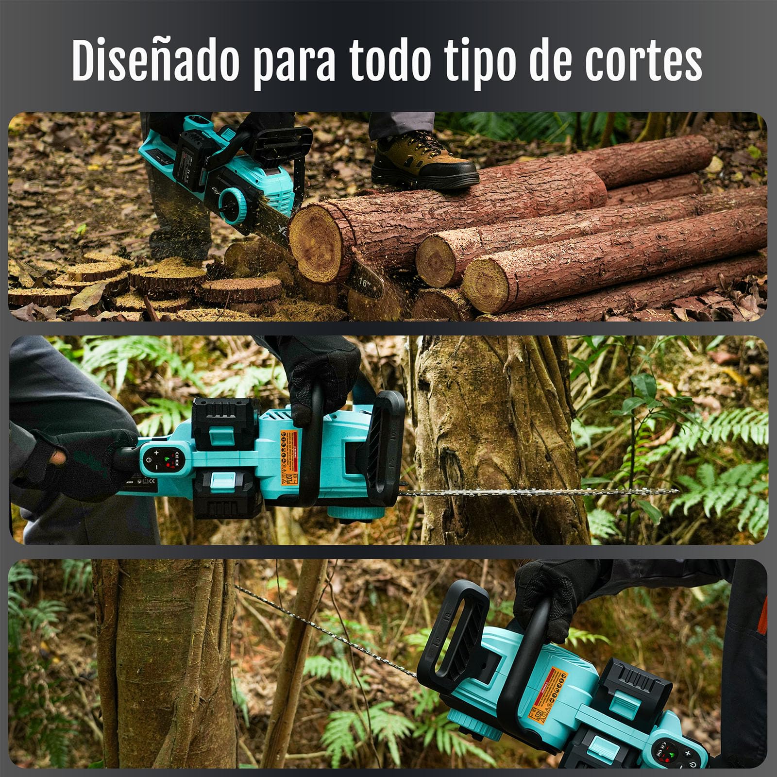 YARDCARE Motosierra a batería de 16 pulgadas, motor brushless de 1600 W, velocidad de cadena 21 m/s, con pantalla LED y 2 baterías de 4 Ah, tensado sin herramientas y lubricación automática