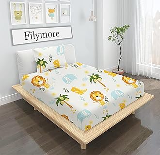 Lion Single bedsheet for Girls Kid bedsheet for Small Size Bed 240 TC Microfiber Soft Cartoon bedcover for Kids Room (90x60 Inches)(White and Yellow)