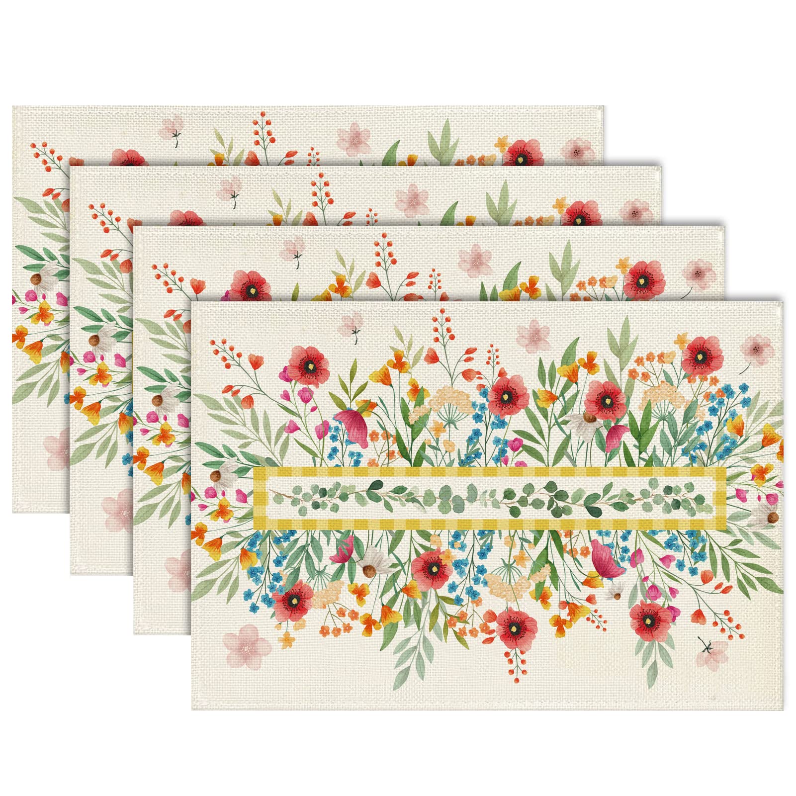 Tarklanda Juego de 4 manteles Individuales de Flores manteles Individuales de Verano Decorativos para Vacaciones, Lavable, Mantel de Cocina, decoración para Fiestas, 30 x 45 cm