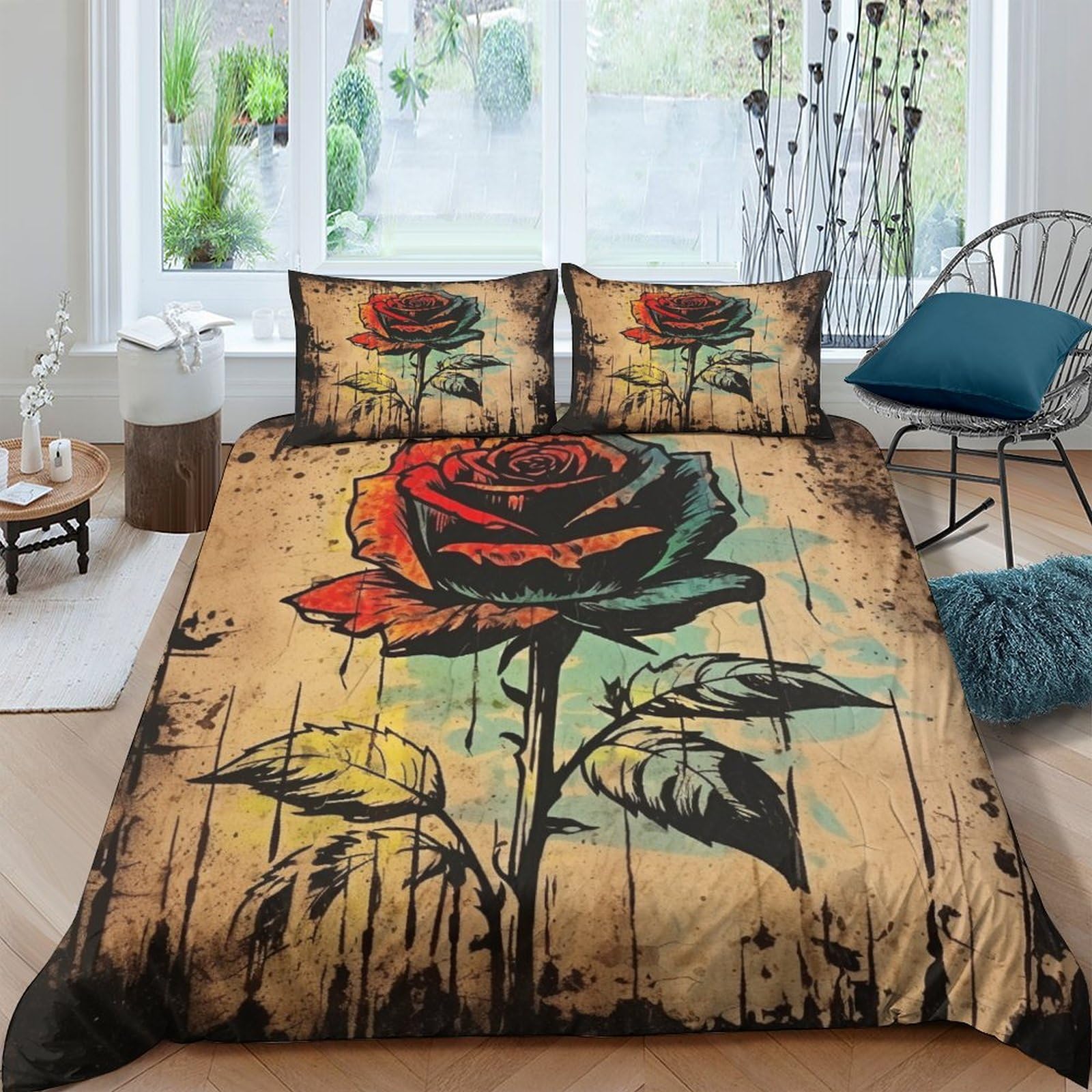 Housse de couette avec fermeture à glissière fleurie pour lit 220x240cm