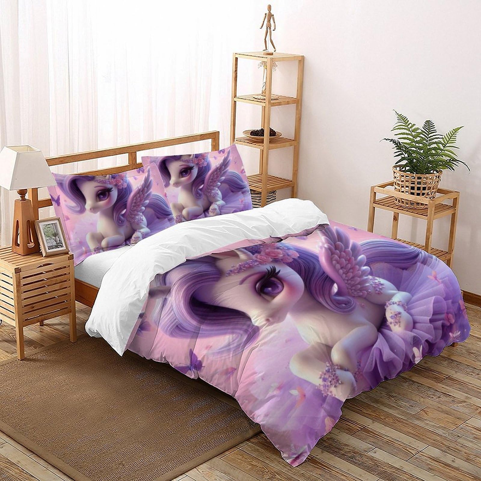 Housse de couette cheval violet en microfibre 220x240cm pour lit King
