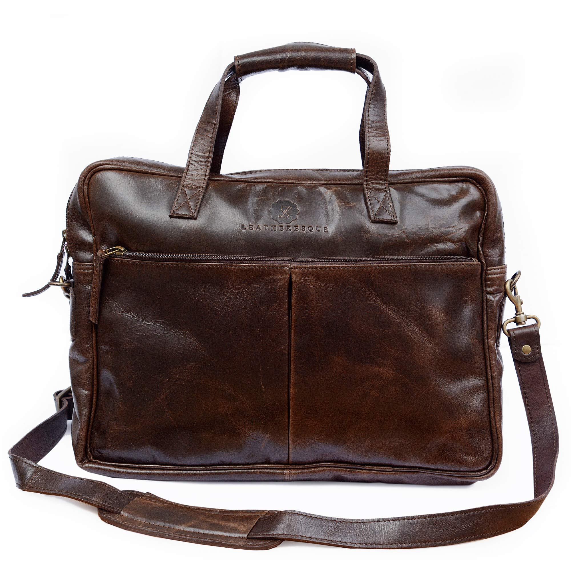 Buy L LEATHERESQUEWall Street Handmade Genuine Buffalo Leather Laptop Messenger Briefcase Bag 16