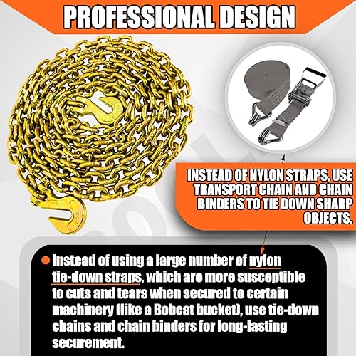 Miniatura 42 de G80 - Cadena de transporte de 3/8 pulgadas x 25 pies de seguridad/carpeta con ganchos de agarre de horquilla 7,100 libras, cadena de registro