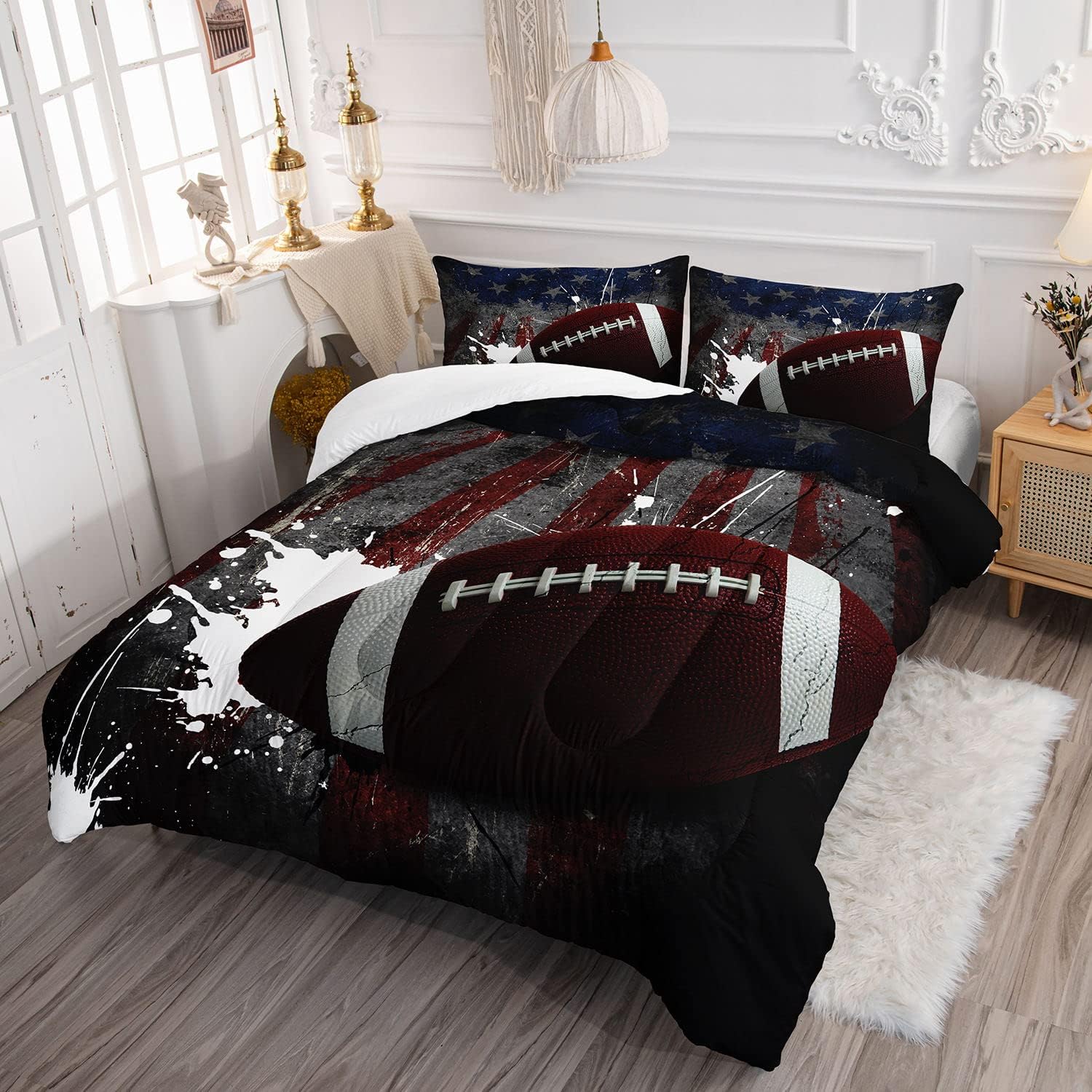 American Football Comforter Bedding Set for Boys Kids Teens,3D Print Rugby Ball Sports Theme with 1 Comforter and 2 Pillowcases(American Football Twin) - Image 3