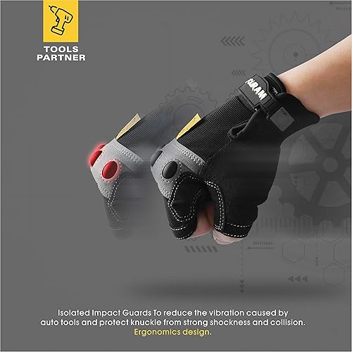 Miniatura 10 de Guantes de trabajo para hombre, guantes mecánicos sin dedos, Shock-Grip, Anti-Collision FOUR-AM para hombres y mujeres