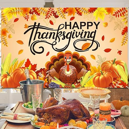 Miniatura 5 de Pancarta de fondo de Acción de Gracias de otoño de alta calidad, grande, 72 x 44 pulgadas, decoraciones de Acción de Gracias, diseño clásico, tela