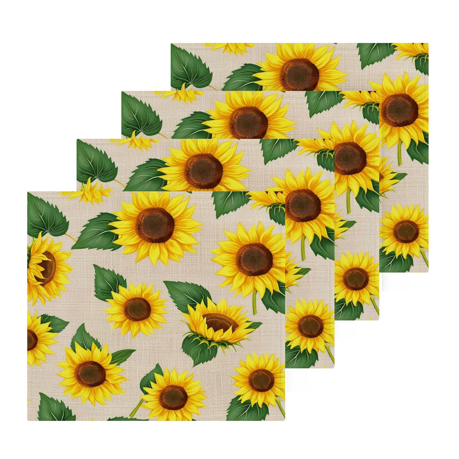 YANENDIE Vivid Sunflowers Yellow Washcloths Towels, Highly Absorbent and Soft Cotton Face Cloths, 4 Pack Quick Dry Wash Cloths - 12 X 12 Inches