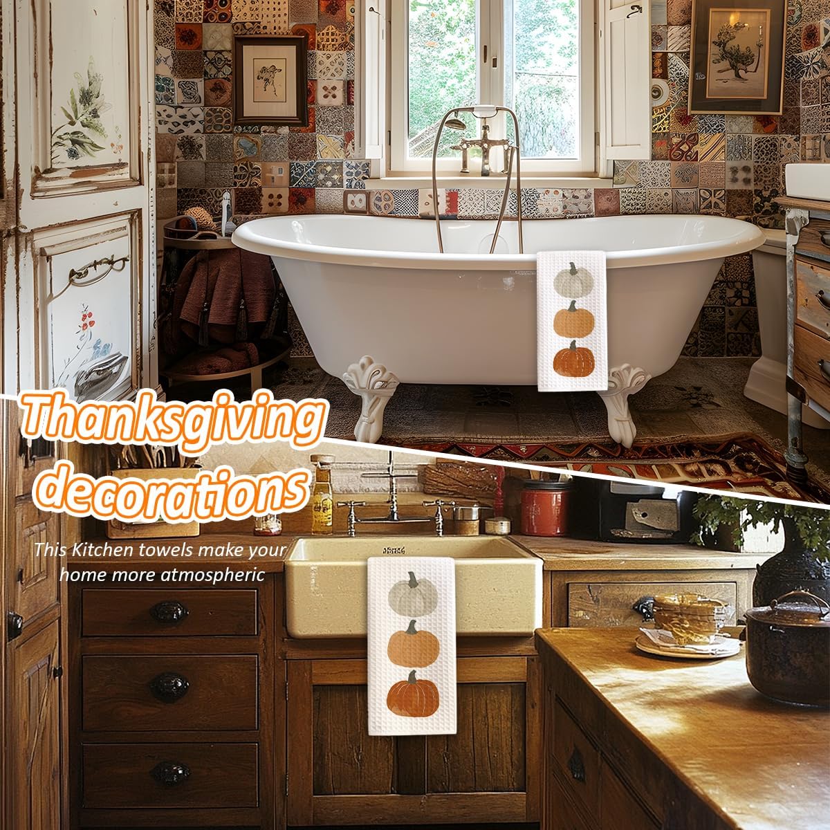 1PCS Thanksgiving Pumpkin Decor Hand Towels for Gifts Women,Farmhouse Watercolors Pumpkin Fall Kitchen Tea Towels and Dishcloths,Anthropology Autumn for Kitchens,Bathrooms - A02 - Image 4