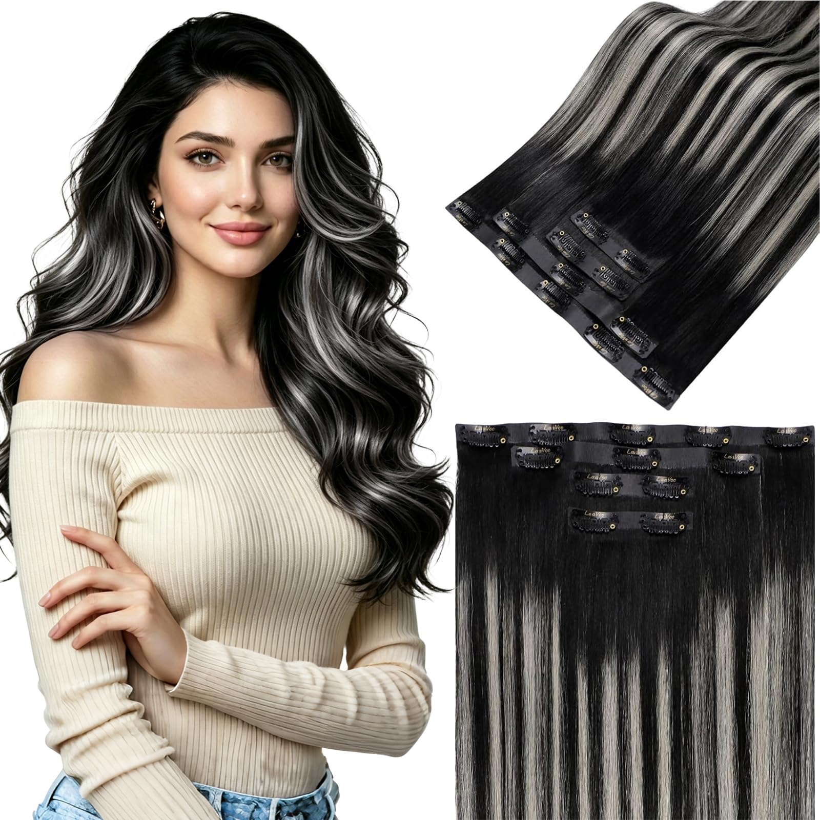 LaaVoo Extensions Echthaar Echt Haar Extension Clip Haarverlängerung Echthaar