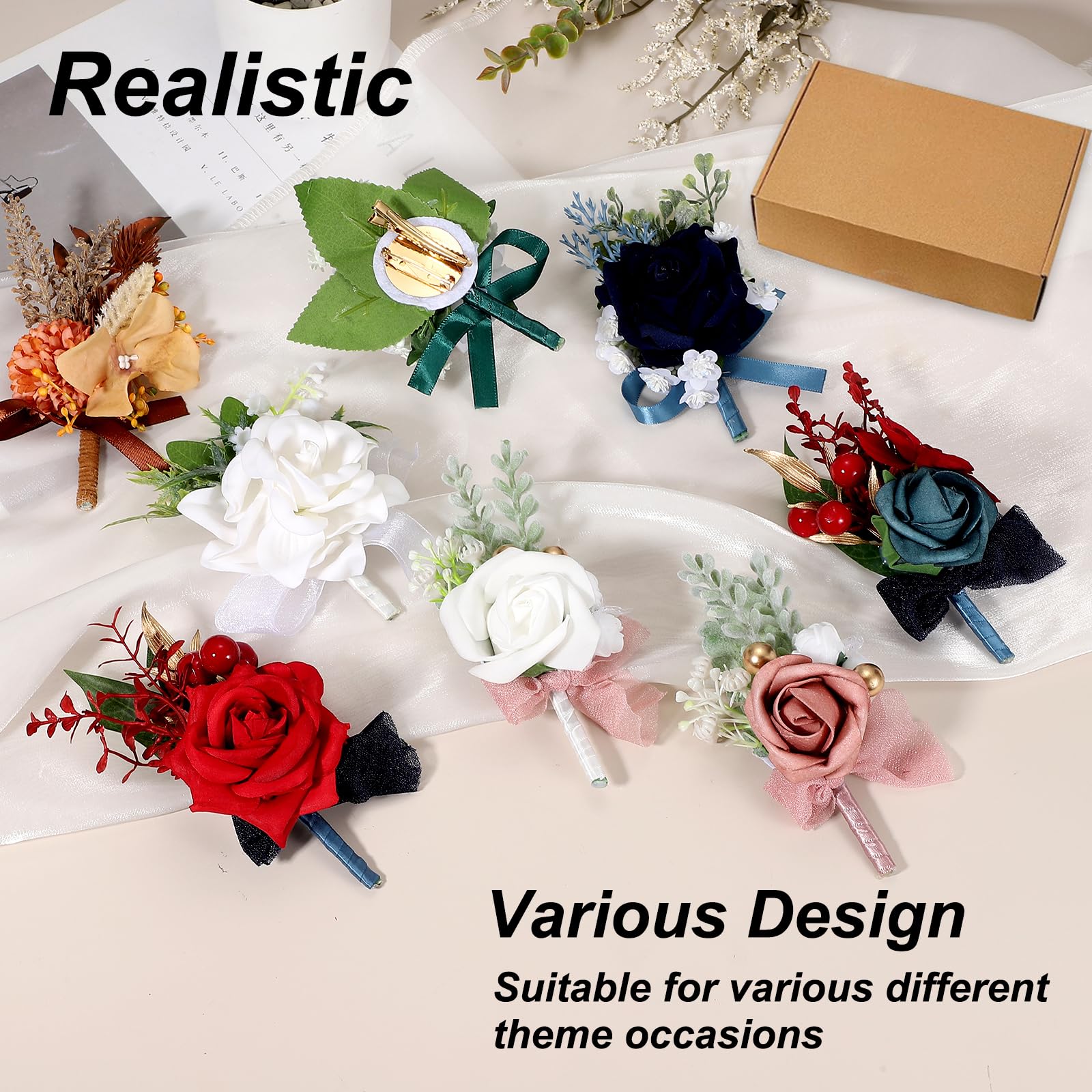 QUARKZMAN 10Stück Champagner Für Herren Mit Boutonnières Nadeln Schaumrose | Künstliche Blumen Buttonholes Ansteckblumen, Für Hochzeit Braut Bräutigam Zeremonie Jubiläum Formelle, Boutonnières