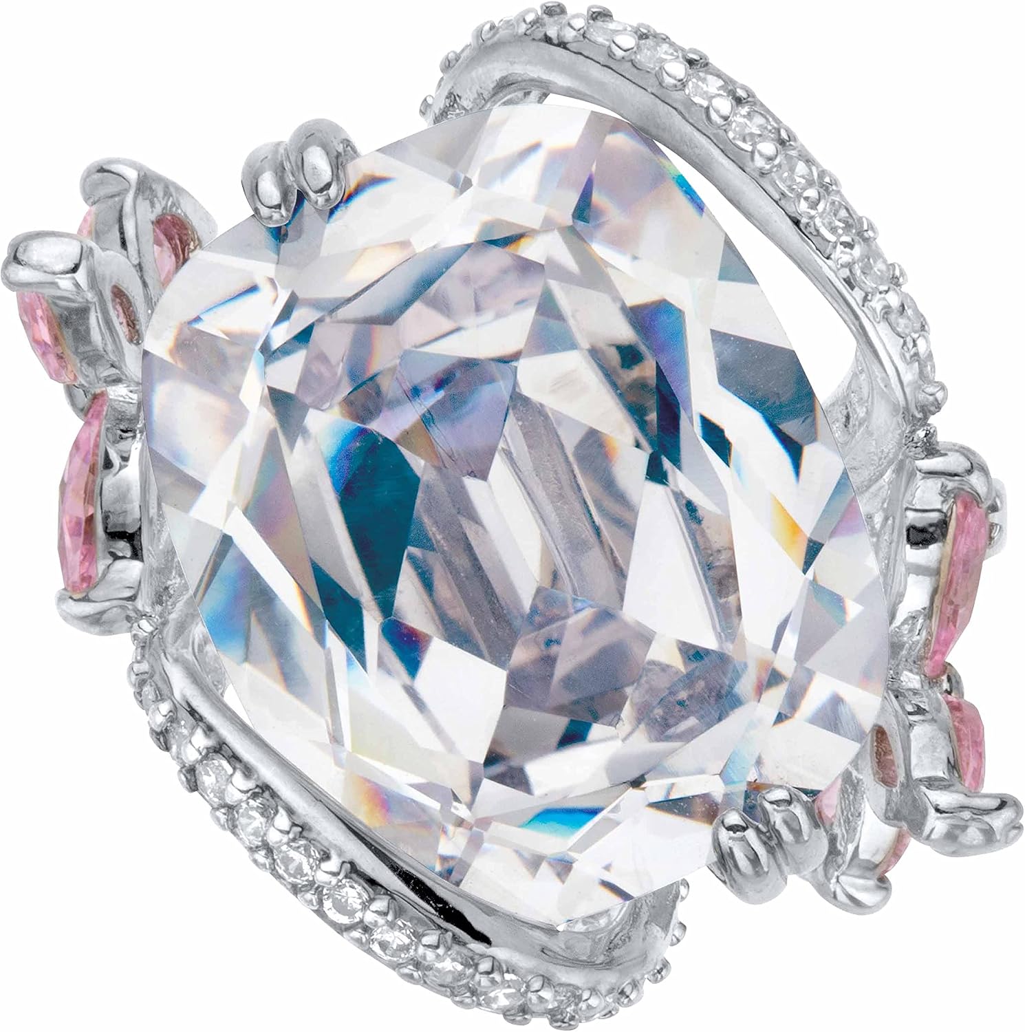 PalmBeach Jewelry Gold-Plated or Platinum-Plated Cushion Cubic Zirconia Flower or Butterfly Ring Size 10