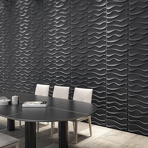 Miniatura 7 de Art3dwallpanels Paquete de 33 paneles de pared 3D, elegantes azulejos de pared con textura ondulada, papel tapiz moderno de PVC para decoración de