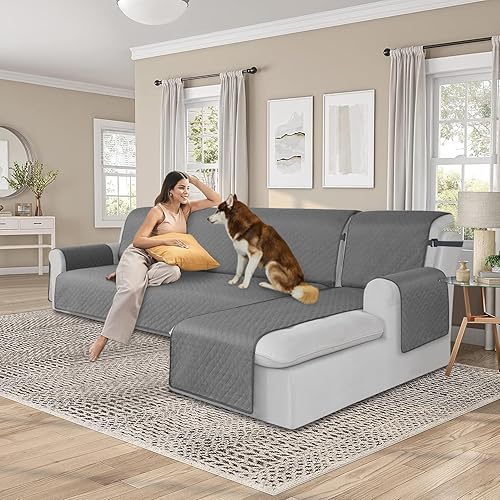 Miniatura 2 de ALIECOM Fundas de sofá modulares 100% impermeables dobles en forma de L para sofá seccional, juego de 2 piezas para sala de estar, perros, mascotas,
