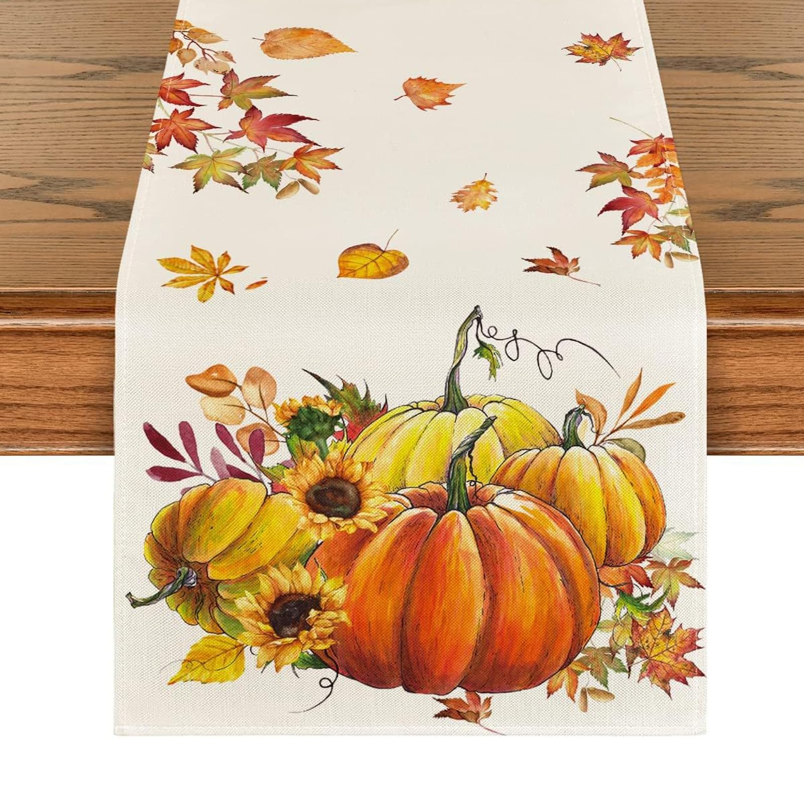 1Pcs Autumn Table Runner Decorations,Maple Leaf Pumkin Print Table Runners