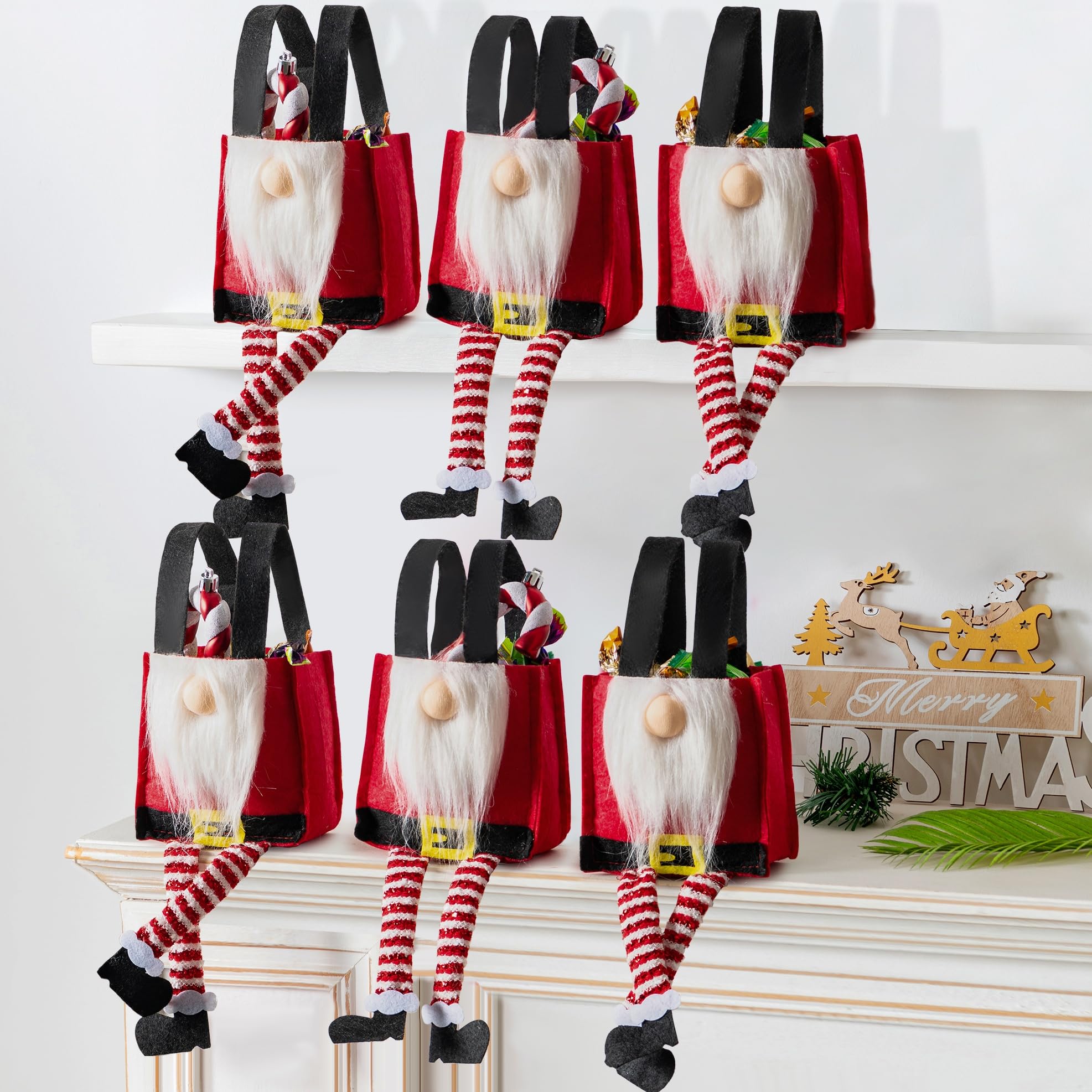 Christmas Gift Bags Santa Pants Treat Bags, Xmas Boots Handbags Candy Bag Gift Bag with Handle and Foot for Boys Girls Christmas Party Favor Present Holiday Parties Teachers Decorations, Red