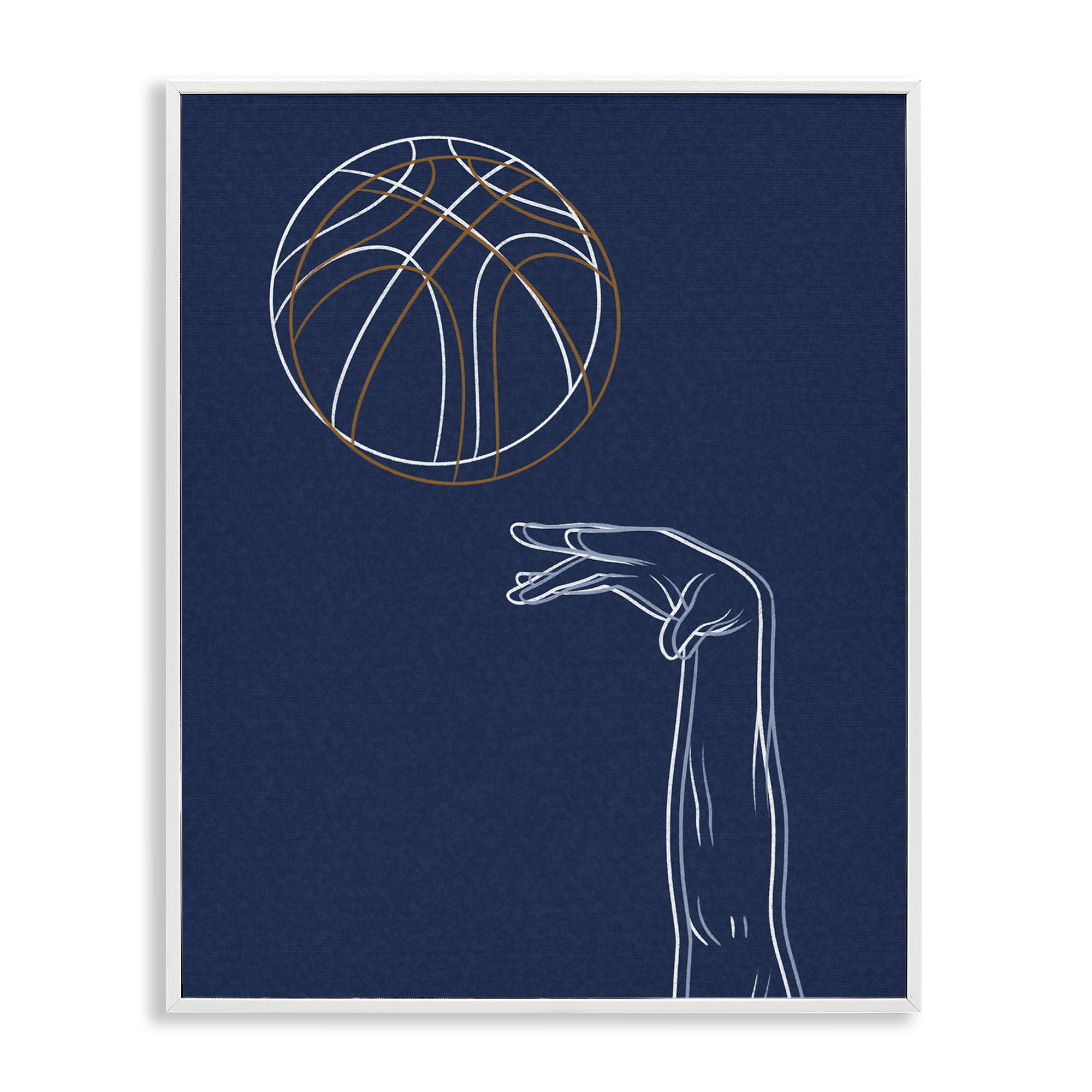 Stupell Industries Coastal White (Textured) Basketball Linework Sport, 24 X 30 Inch Framed Giclée Print