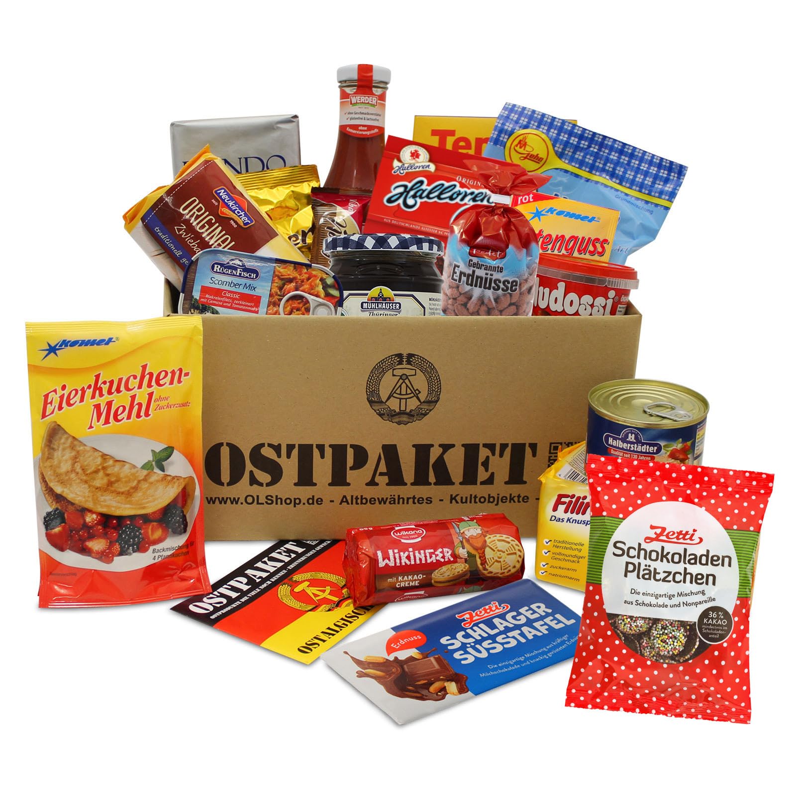 Ostpaket Lebensmittel mit 19 Produkten Spezialitäten Spezialitätenpaket Geschenkidee DDR-Paket Nostalgie Ostkarton Geschenke aus dem Osten Geschenkset Ostprodukte
