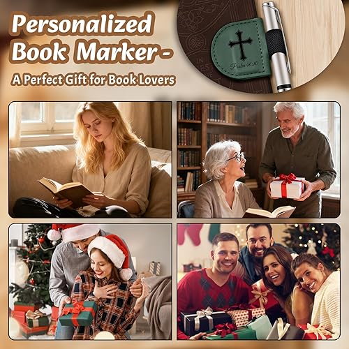 Miniatura 7 de Bygone Mark - Marcapáginas de cuero personalizado con soporte para bolígrafo, diseño de versículo magnético de la Biblia, regalos inspiradores para