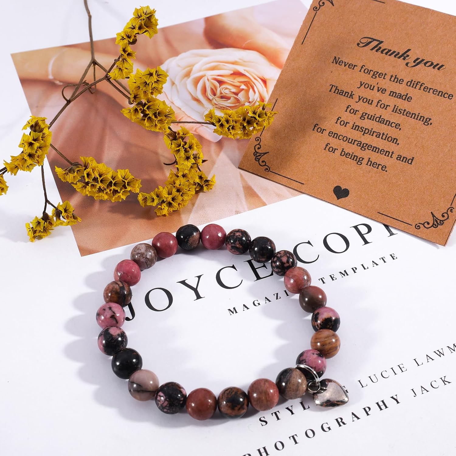 PLwelth Thank You Bracelets for Women Men Natural Stone Bracelets Inspirational Graduation Gifts for Her Him Retirement Appreciation Gifts for Coworkers Teachers Family Friends Christmas Gift - Image 3