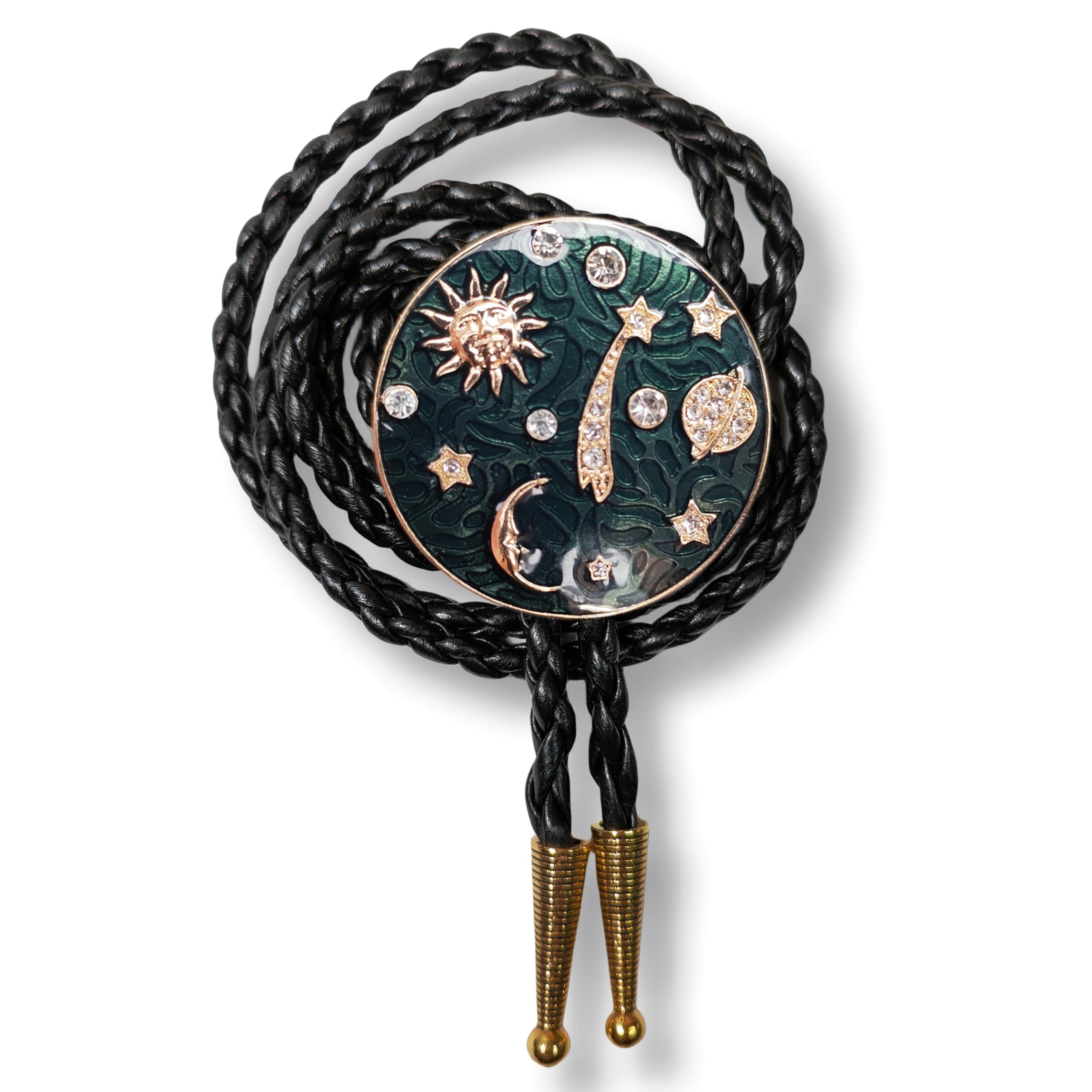 Himongoo Unisex Universe Sun Planets Bola Bolo Tie Faux Leather Wedding Necktie For Men Women Western Style Bolo Necktie