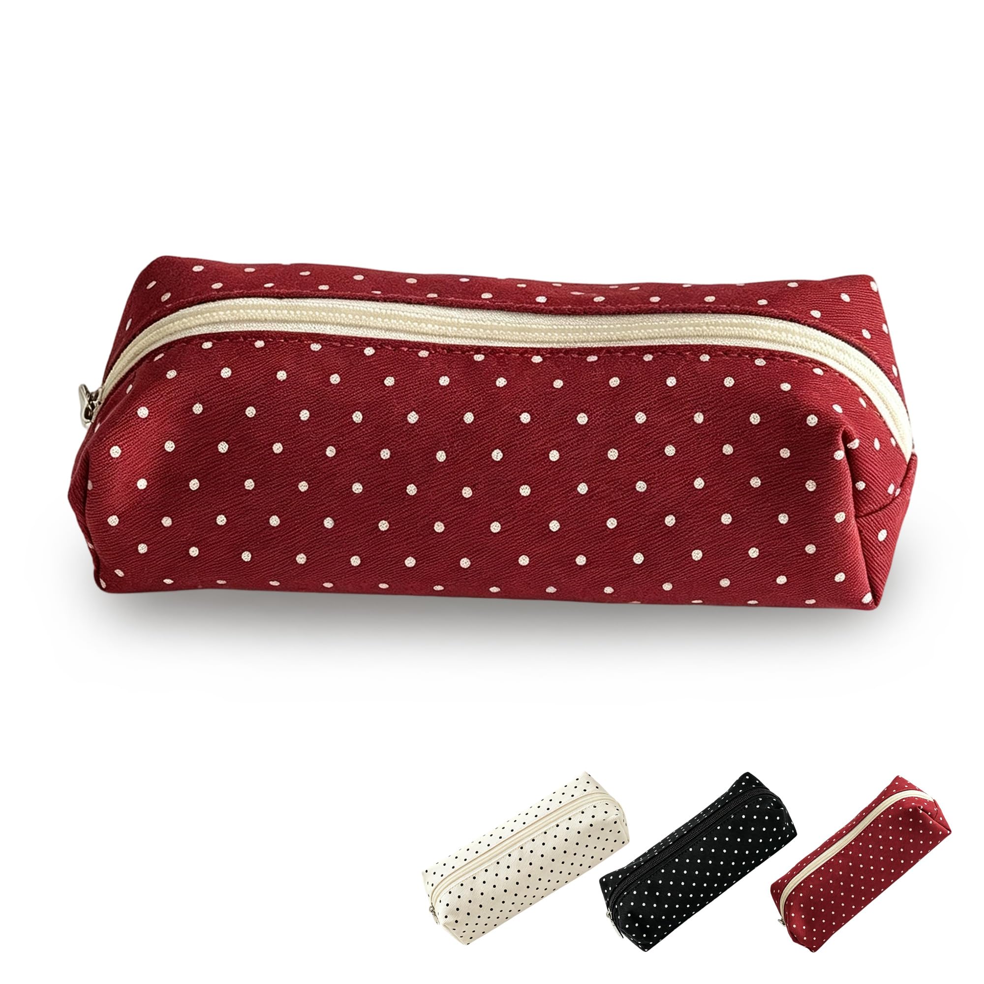 Cute Polka Dot Pencil Case Aesthetic Pencils Pouch (Burgundy) โ image 1
