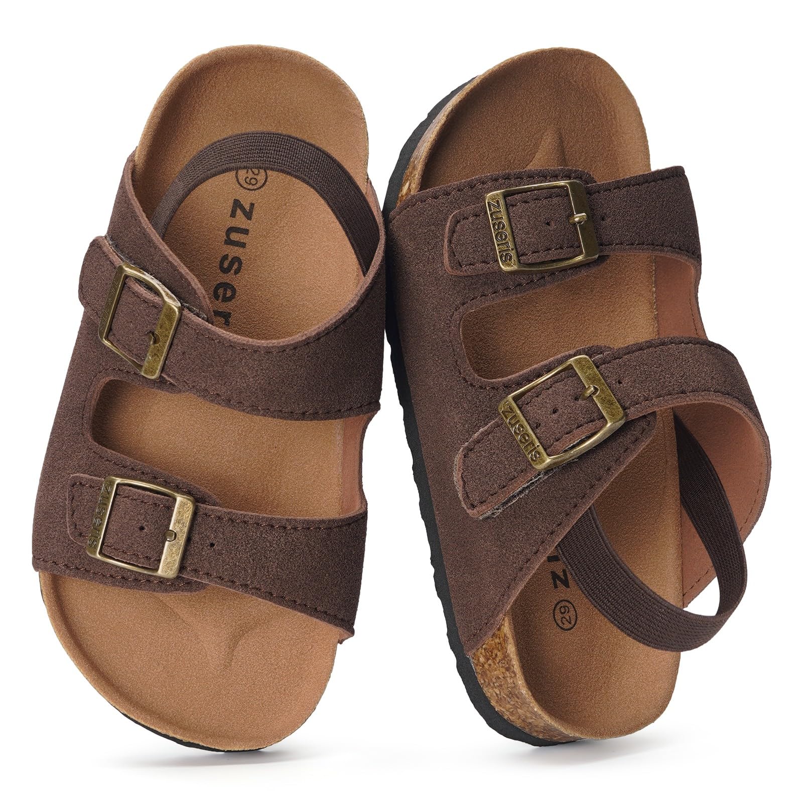 ZUSERIS Kids Toddler Sandals Boys Girls Summer Slides | Soft Cork Footbed, Non-slip,Adjustable Straps,Comfort Suede Leather,Lightweight