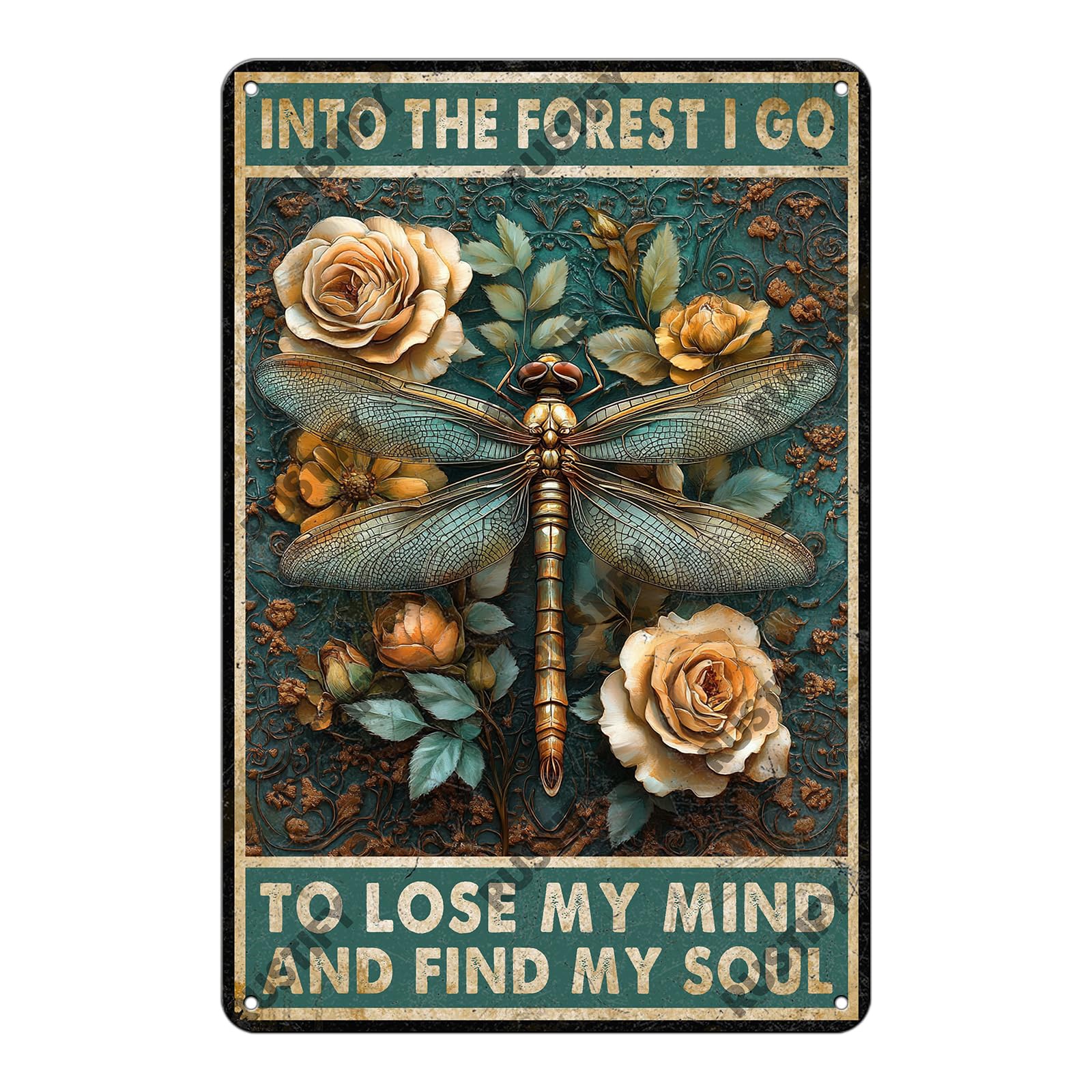 Anceky Into The I Go Dragonfly Metal Sign Retro Tin Sign Wall Decor for Home Backyard Garden Kitchen Bar 12×16 Inch