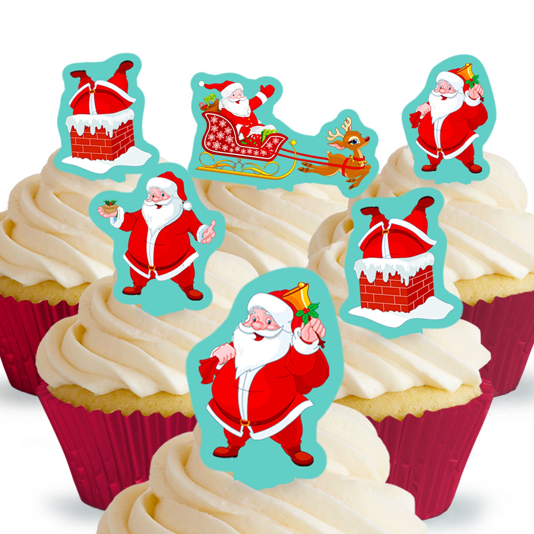 Cakeshop Edible Cake Toppers Est. 2012 Cakeshop 12 X Pre-Cut Santa Delivering Christmas Edible Cake Toppers