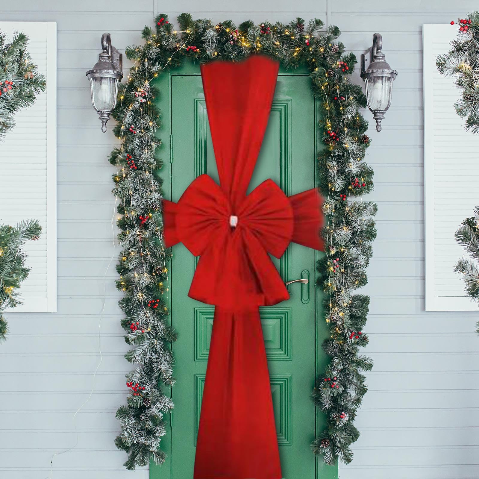 Amazon.co.jp: Bhuun クリスマス 玄関ドア 赤いリボン ドア